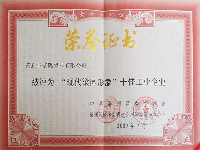 十佳工業(yè)企業(yè)榮譽(yù)證書(shū)